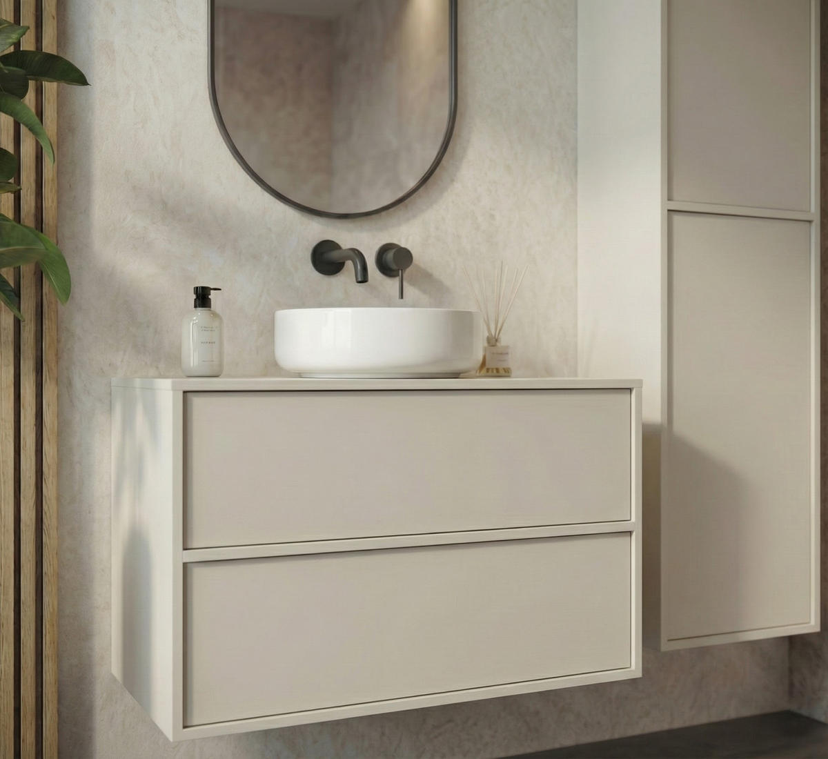 BADMÖBEL-SET Mali 2 Teile Cashmere - 60 x 46 x 49 cm - Kaschmir, Holz (80/49/46cm) - Badplaats