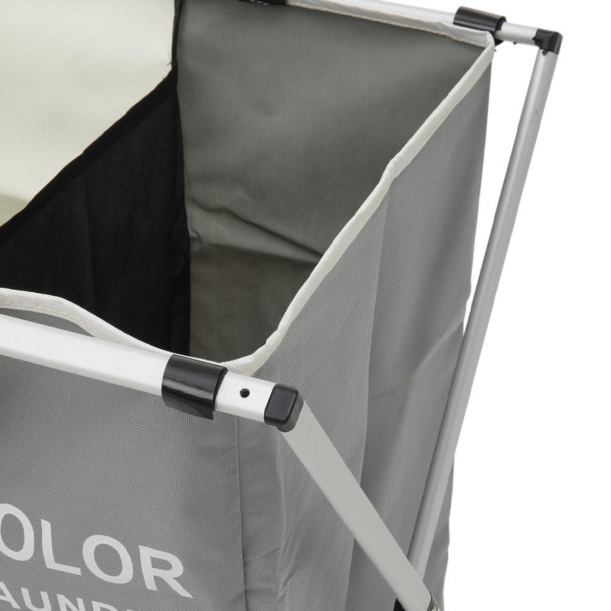 WÄSCHEKORB 3-Fächer faltbar Aluminiumrahmen 66×38×58cm - Weiß, Kunststoff (66/58/38cm) - Livingandhome