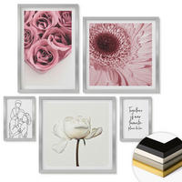WANDBILDER 5er Set - 50x50 cm & 20x30 cm & 40x60 cm Silberner Rahmen - Rosensträuße als Familienzeichnung - Silberfarben, Kunststoff (40/60cm) - ArtPrintCave