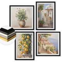 WANDBILDER 4er-Set - 50x50 cm & 40x60 cm Schwarzer Rahmen - Zitronenblumen im Topf, Straßen - Schwarz, Kunststoff (50/50cm) - ArtPrintCave