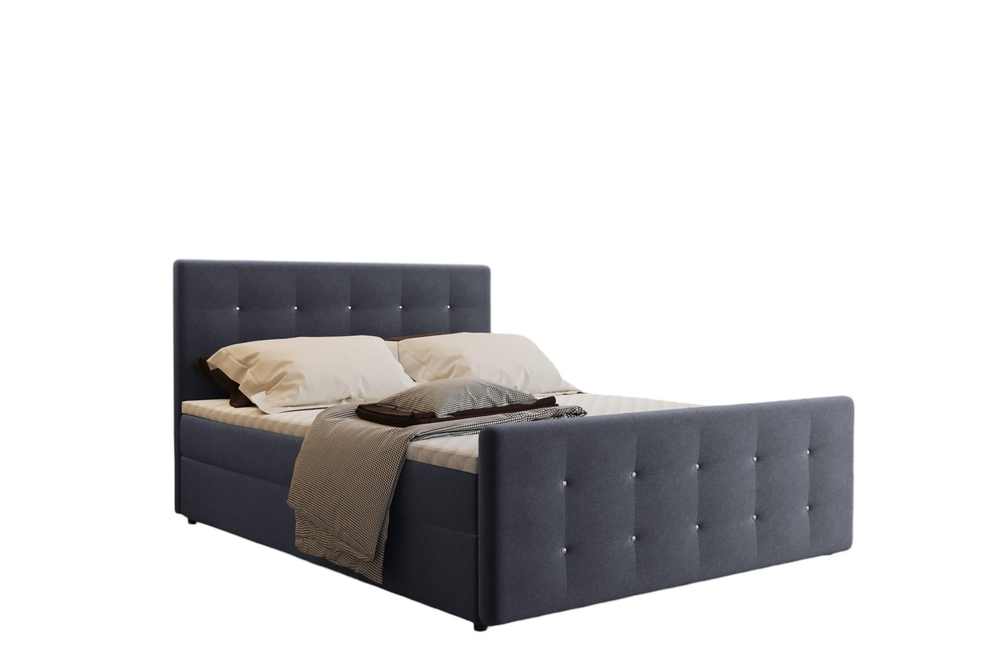 BOXBETT Mit Bettkasten Matratze Topper AMOR Dunkelgrau 200x200 cm H2-Pocket - Dunkelgrau/Schwarz, Holz/Holzwerkstoff (200/200cm) - Kaiser Möbel