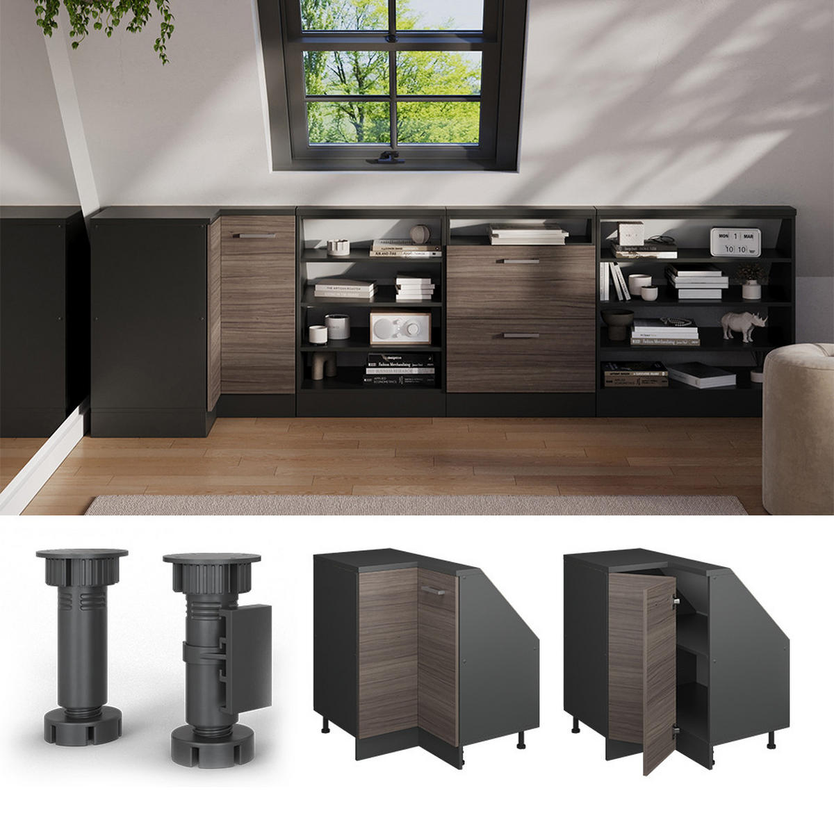 DACHSCHRÄGENSCHRANK ECKSCHRANK Rion Edelgrau/Anthrazit 75.6 x 81.6 cm mit 1 Tür - Anthrazit/Grau, Holzwerkstoff (75.6/81.6/75.6cm) - Vicco