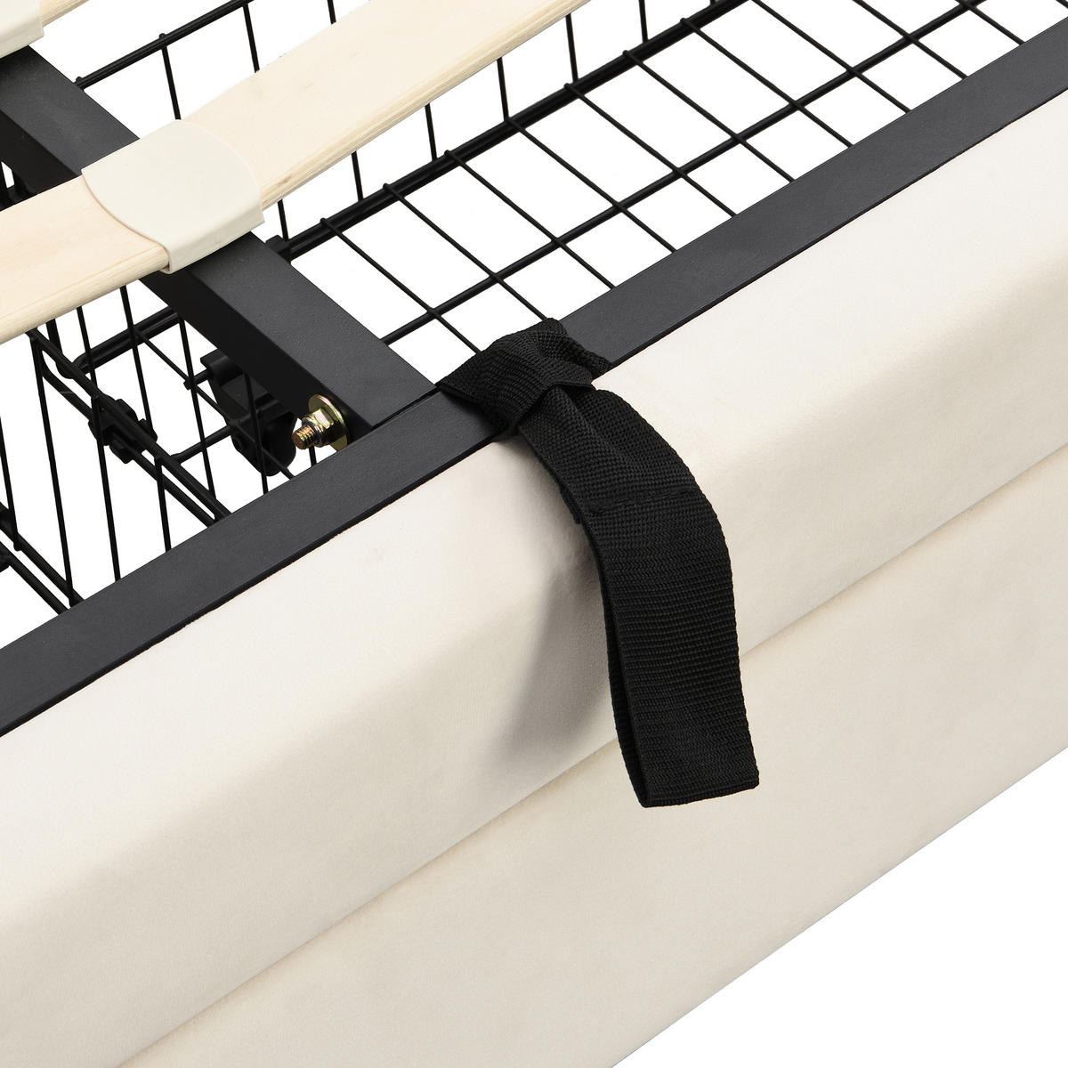 POLSTERBETT 180/200 cm Beige mit Stauraum und höhenverstellbarem Kopfteil - Beige, Textil (180/200cm) - OKWISH