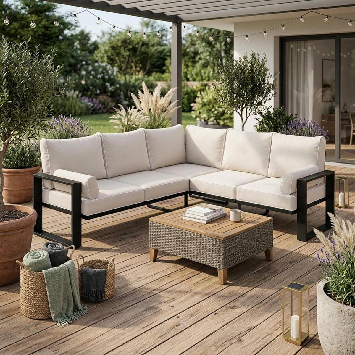 LOUNGEECKTEIL Verdino 2R2 mit Metallrahmen 207 cm beige - Beige, Metall (207/90/207cm) - Beautysofa