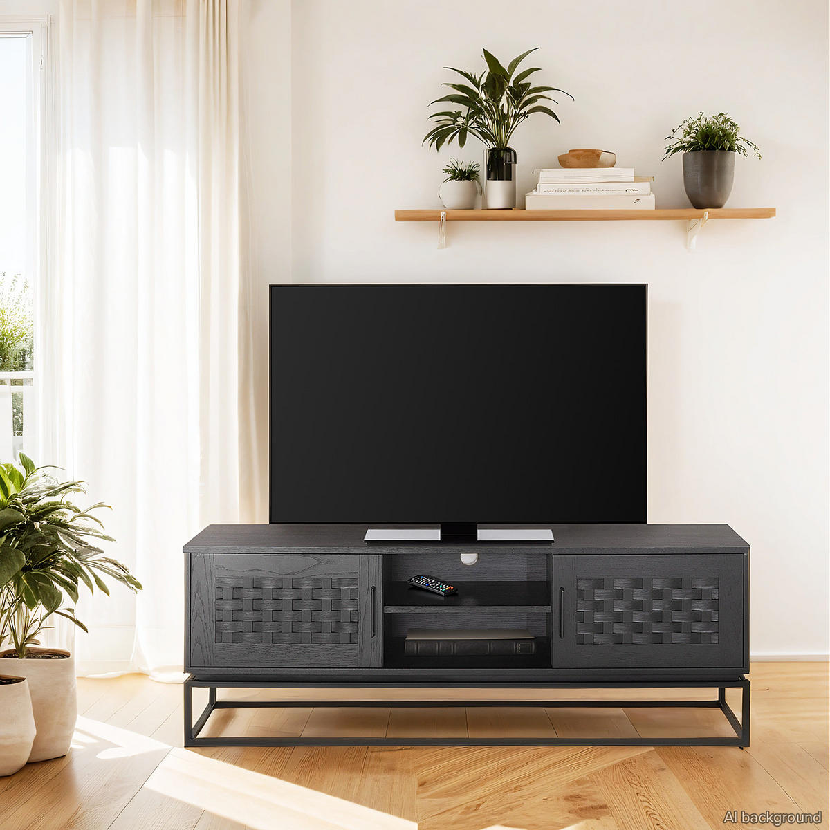 TV-LOWBOARD - Holzwerkstoff / Metall - Schwarz, Holzwerkstoff/Metall (150/55/40cm) - home24