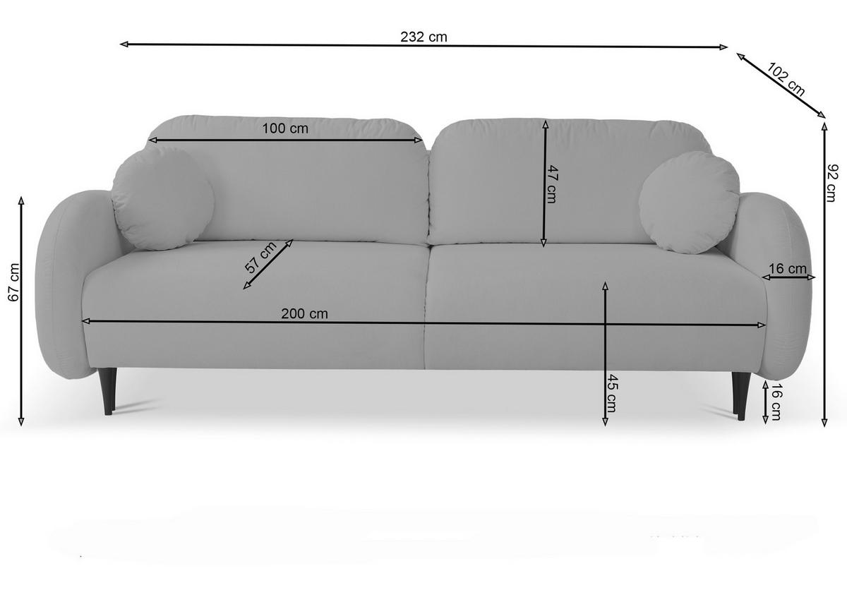 SCHLAFSOFA Bafra Grau Velours - Schwarz/Grau, Holz/Textil (232/92/102cm) - Selsey