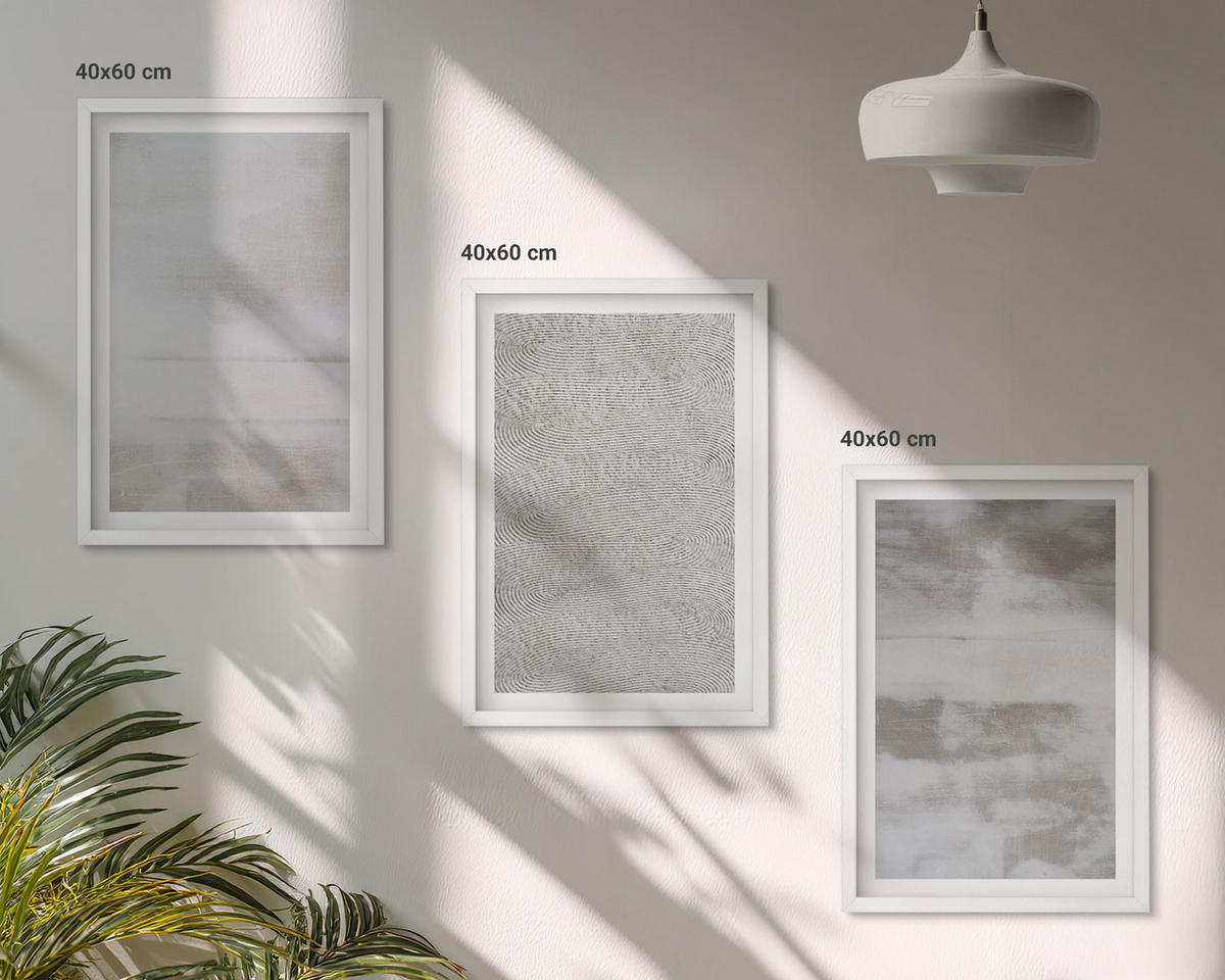 WANDBILDER 3er-Set - 40x60 cm Weißer Rahmen - Moderne minimalistische Texturen - Weiß, Kunststoff (40/60cm) - ArtPrintCave