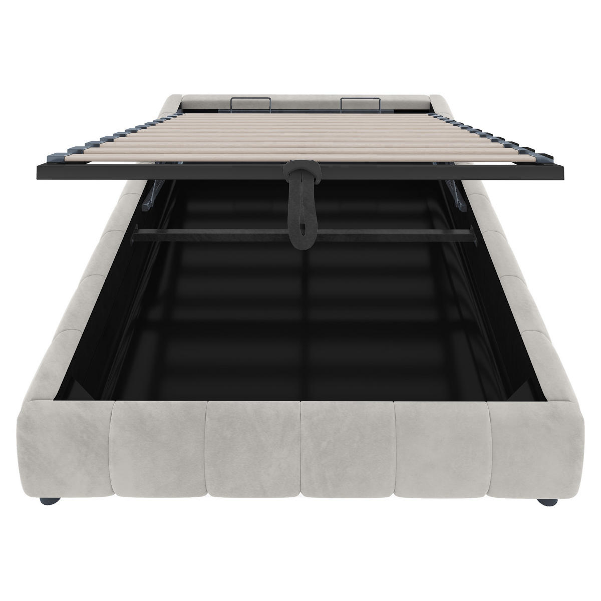 POLSTERBETT 140/200 cm Beige ohne Kopfteil mit LED-Lichtleiste und hydraulischem Stauraum - Beige, Textil (140/200cm) - OKWISH