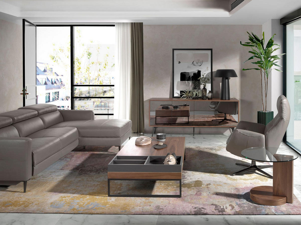 ECKTISCH Runder aus gehärtetem Glas und Nussbaumholz Ø60/48 cm - Transparent/Nussbaumfarben, Glas/Holz (60/60/48cm) - ANGEL CERDA