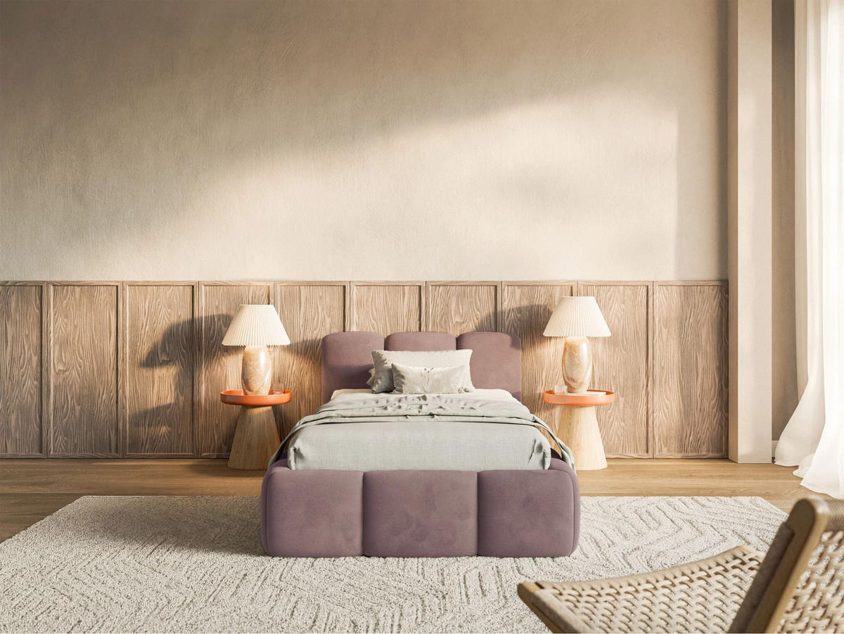 POLSTERBETT Cloudy Low Hellrosa Samt, Bettkasten & Lattenrost, 90x200 cm - Hellrosa/Schwarz, Kunststoff/Textil (90/200cm) - Selsey