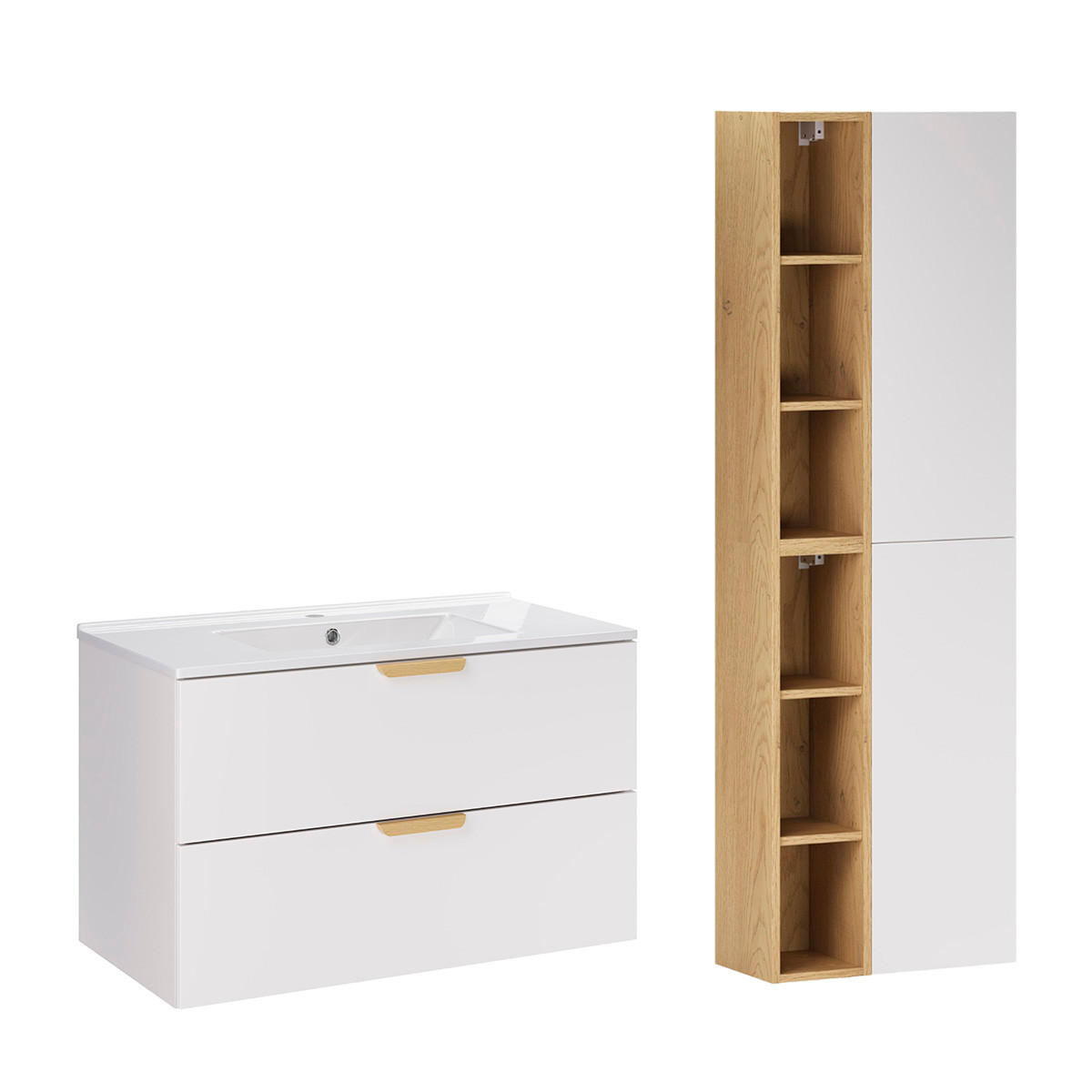 BADMÖBEL 81cm Oria 2er-Set Weiß - Weiß, Holzwerkstoff (81/50/46cm) - Petits-meubles