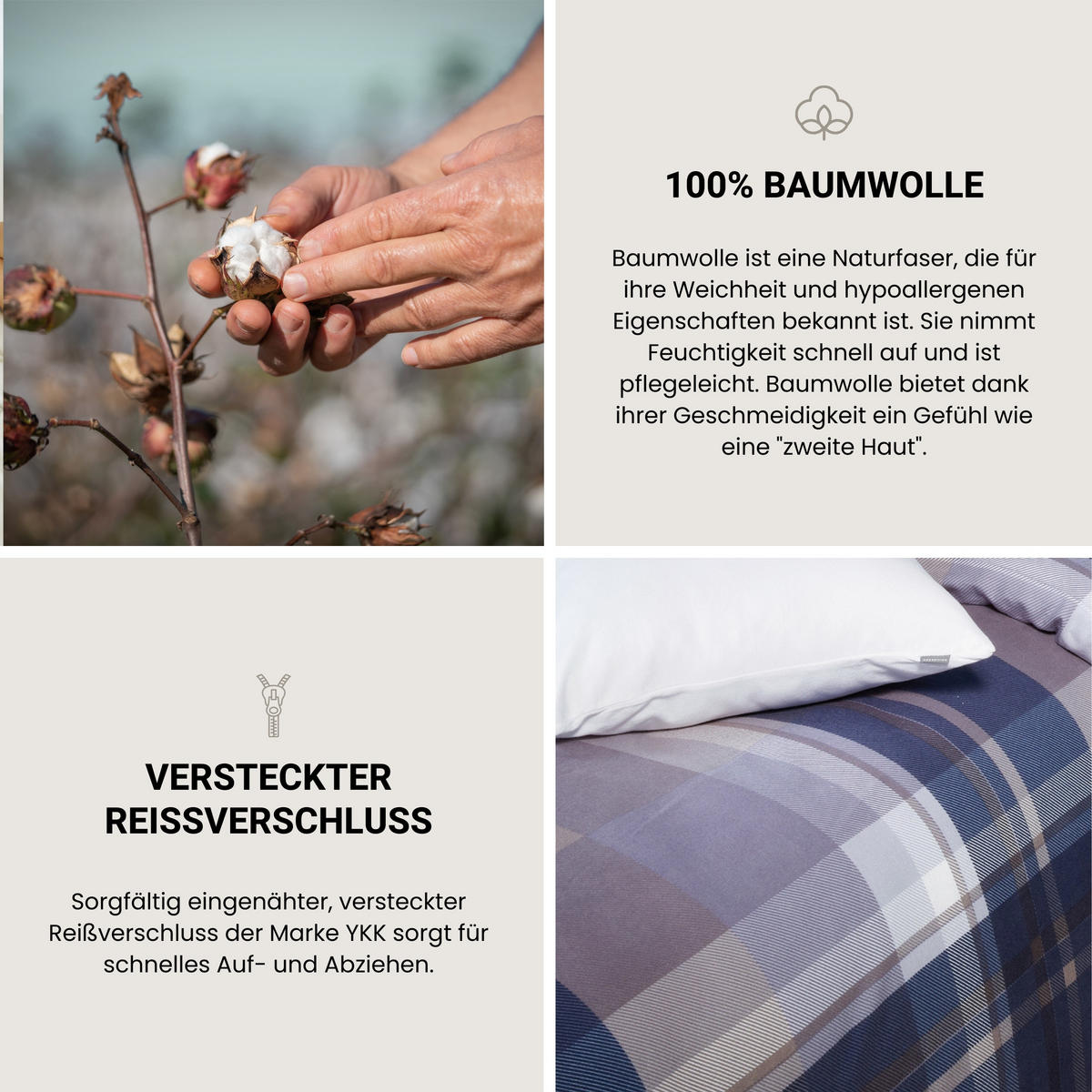 BETTWÄSCHESET Todd - Feinbiber - 2-teilig - 135 x 200 cm - Braun-Blau - Blau, Textil (135/200cm) - SCHIESSER