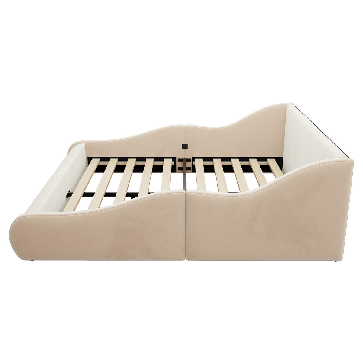 KINDERBETT mit Polsterung aus Samt 140x200 cm Beige mit hohem Kopfteil und Seitenschutzgittern - Beige, Textil (140/200cm) - Modfu