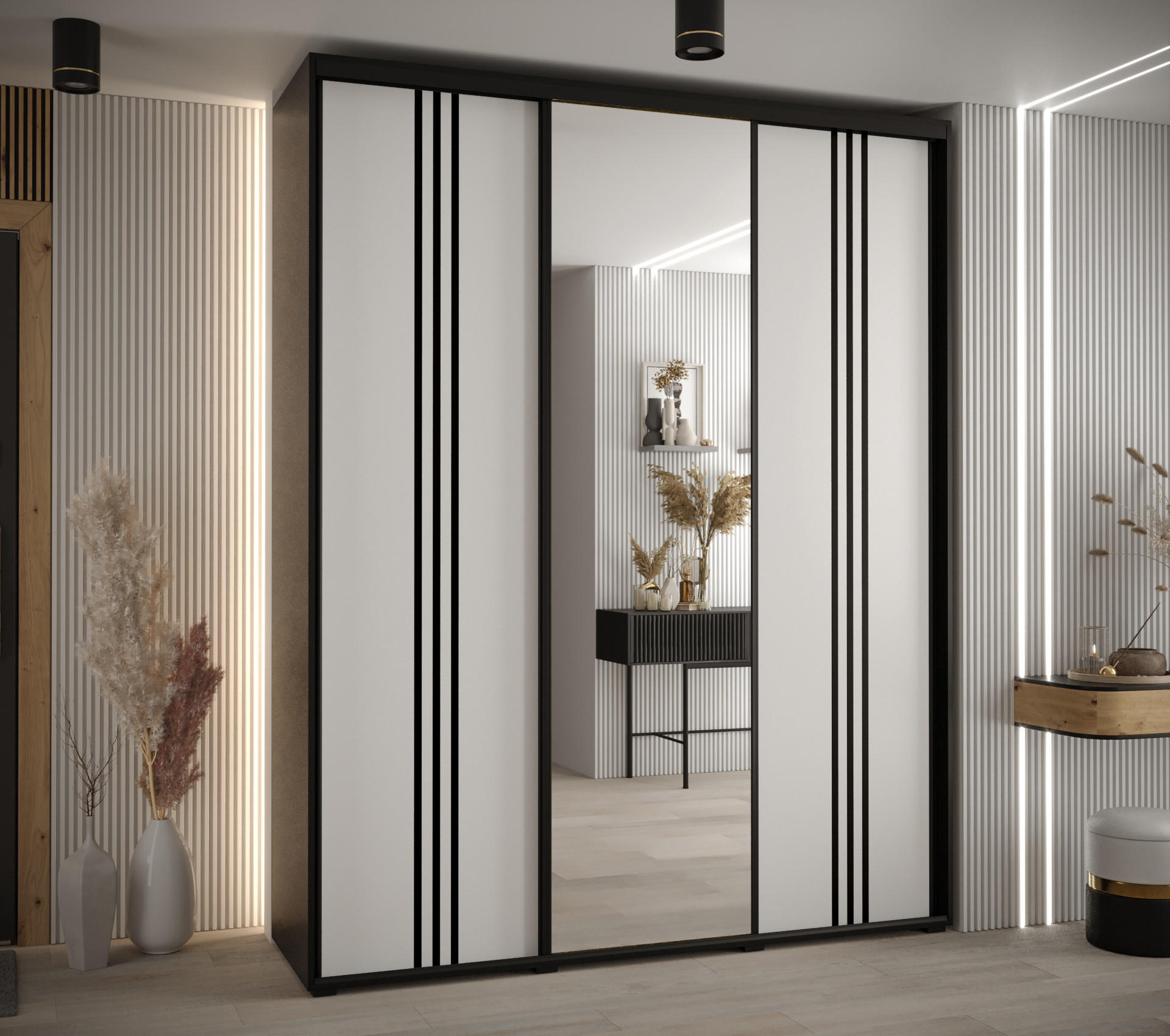 SCHWEBETÜRENSCHRANK 235,2/190/45 3-türig - Schwarz/Weiß, Holz/Metall (190/235/45cm) - Abiks Möbel