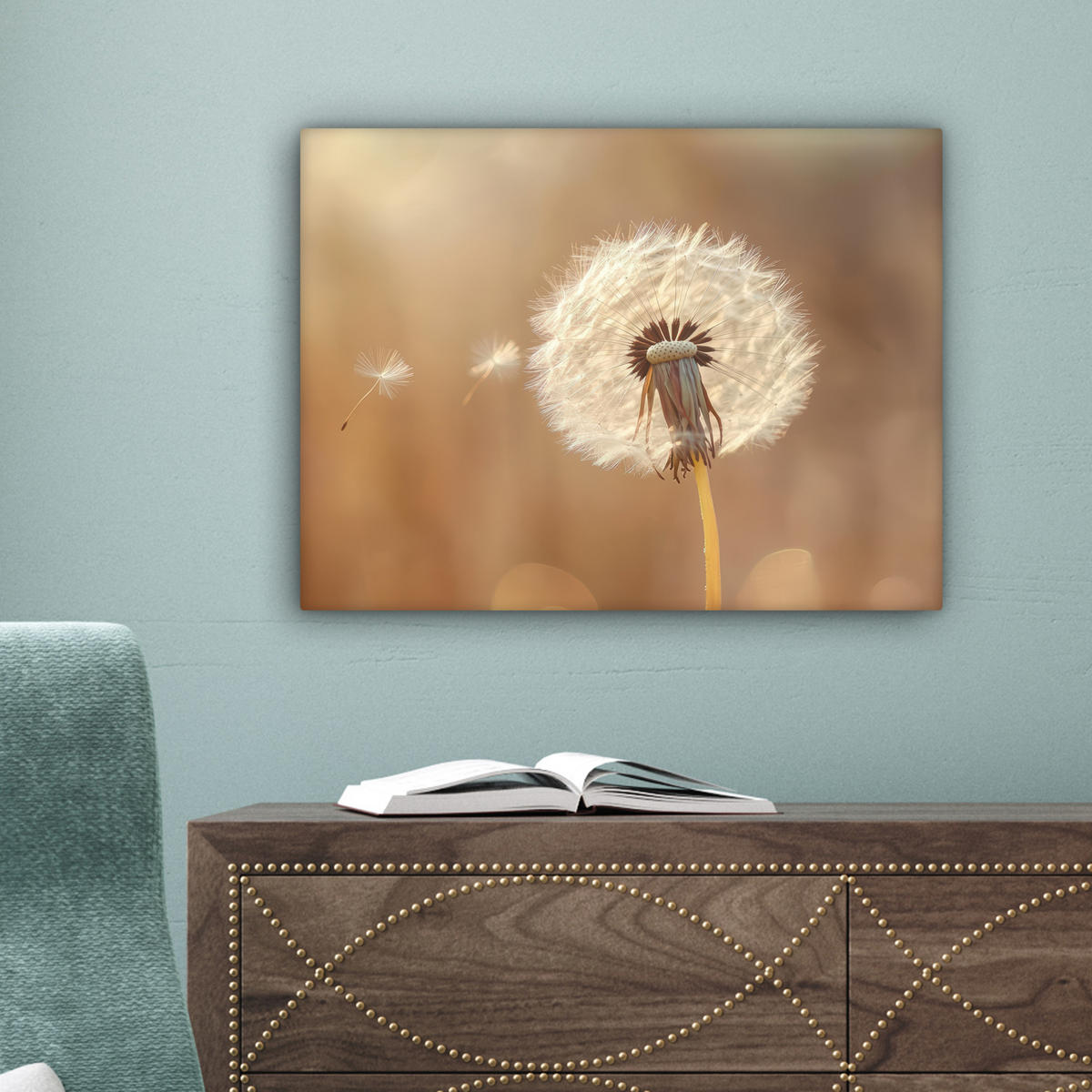 LEINWANDBILD Löwenzahn - Beige - Natur - Blume Wandbild 40x30 cm - Hellbraun, Textil (40/30cm) - MuchoWow