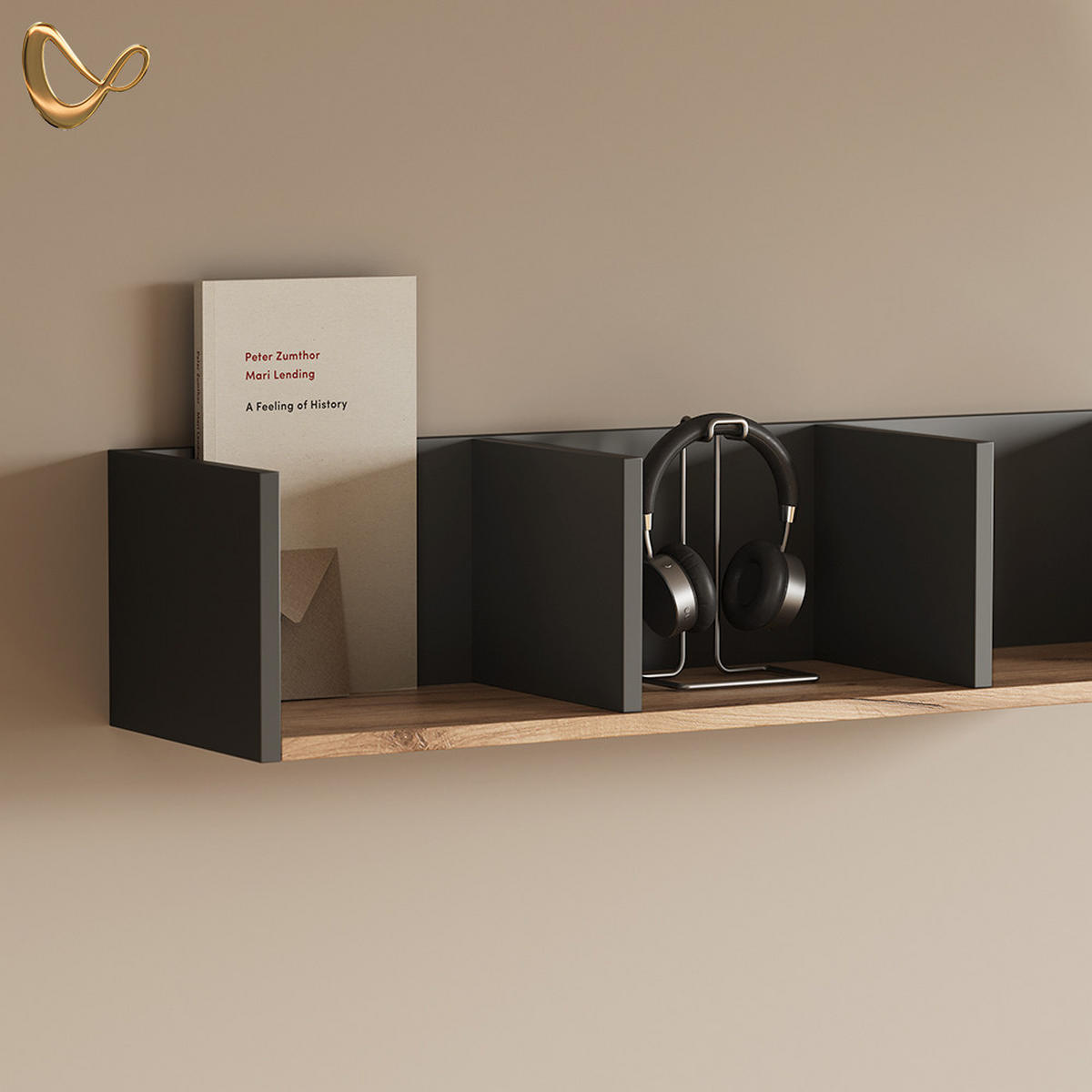 WANDREGAL Lorena Anthrazit/Goldkraft Eiche 90 x 20 cm - Anthrazit, Holzwerkstoff (90/20/24cm) - Livinity®