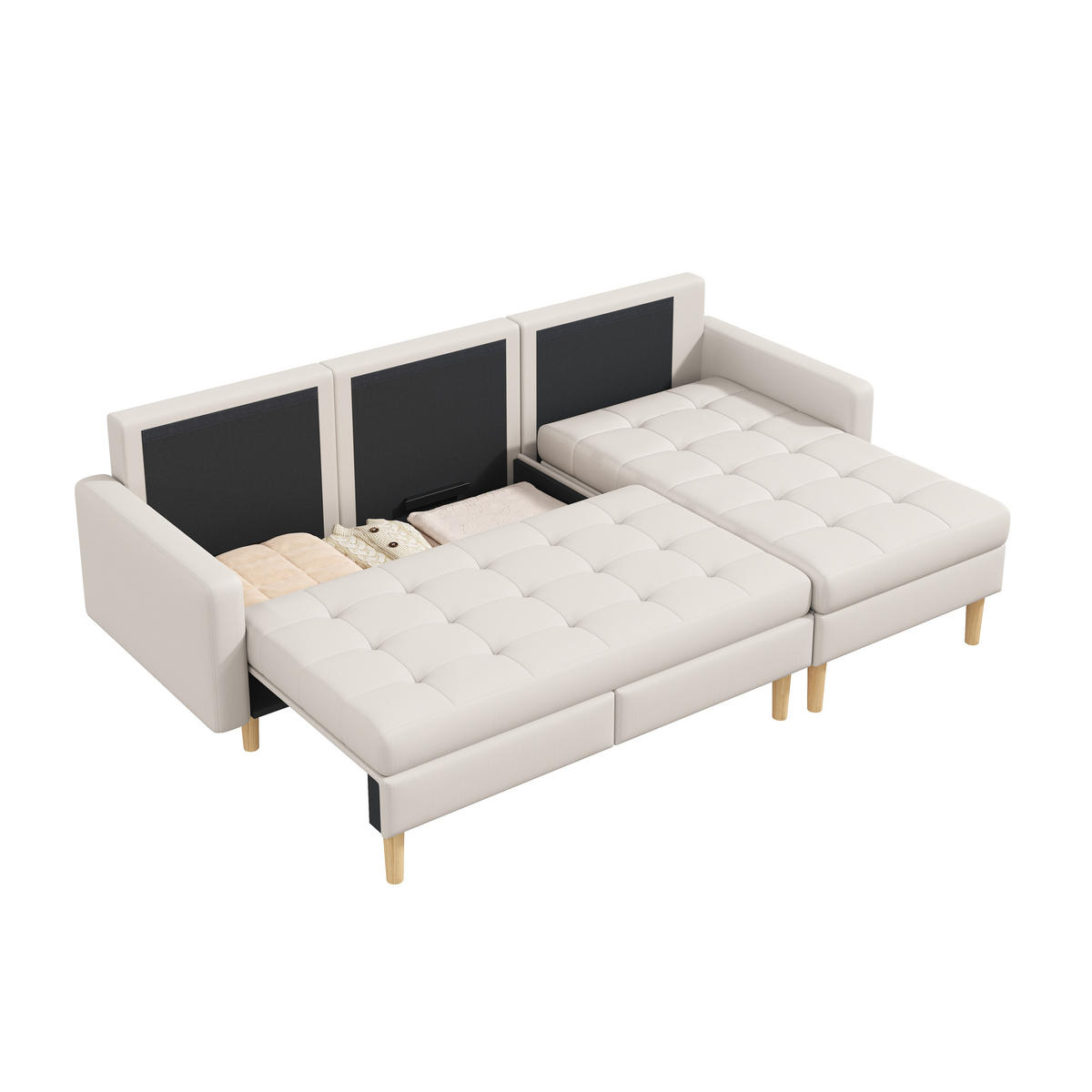 ECKSOFA 212/130/86 cm Beige mit Stauraum und wechselbare Chaiselongue - Beige, Kunststoff/Textil (212/130cm) - Oxeza