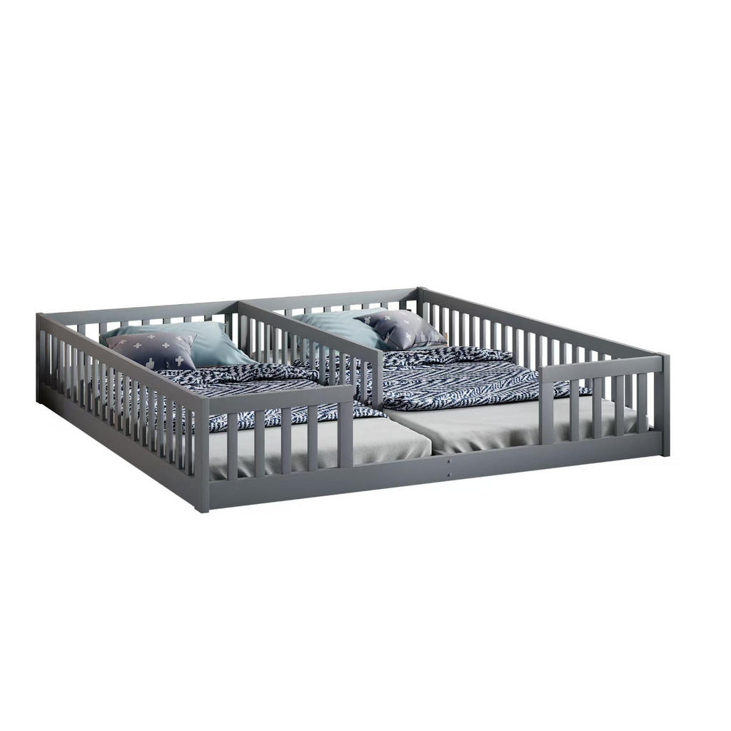 Modfu DĚTSKÁ postel z borovice a MDF 90x200 cm šedá s bezpečnostním zábradlím pro dvě děti