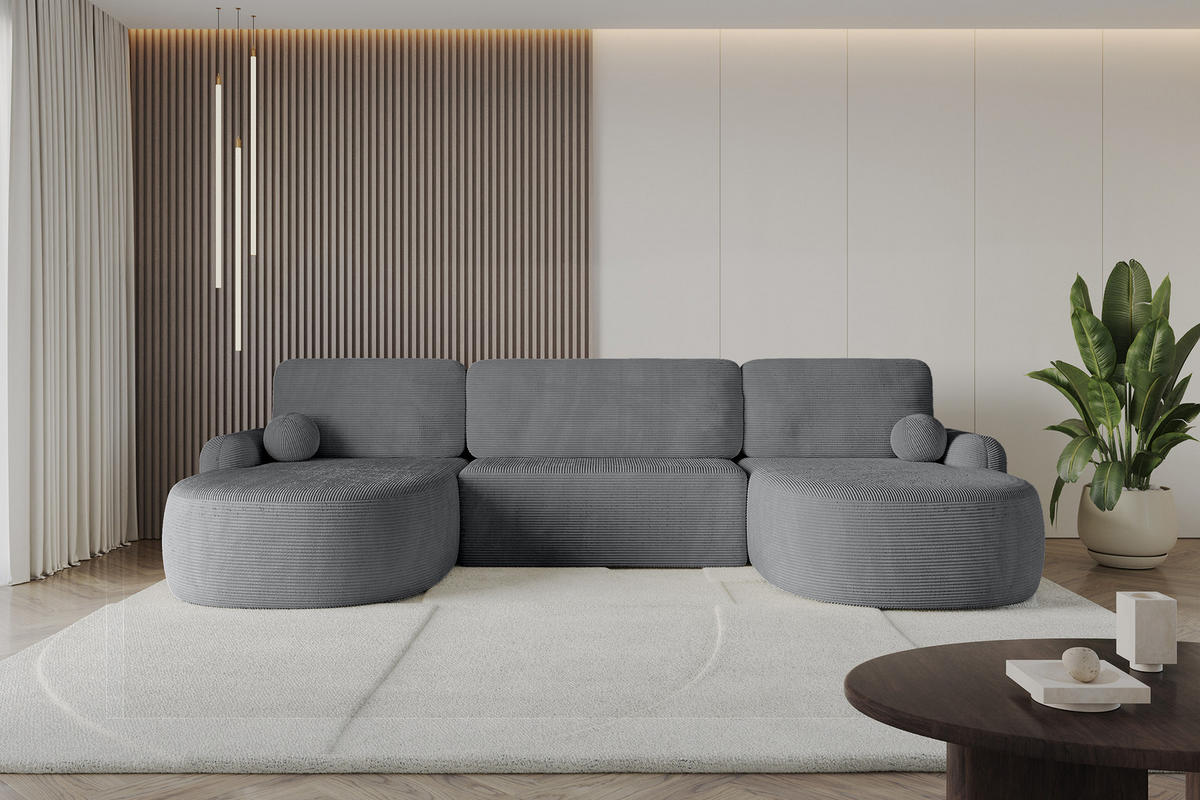 WOHNLANDSCHAFT mit Schlaffunktion und Bettkasten LIRA-U - 335x172x89 Dunkelgrau - Anthrazit, Holzwerkstoff/Textil (335/89/172cm) - ALTDECOR