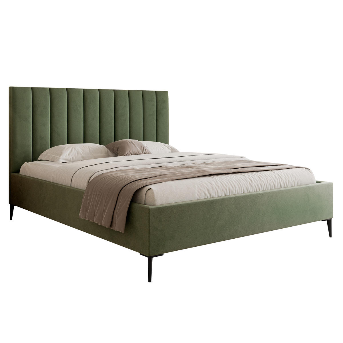 POLSTERBETT Mona SLIM III Polsterbett für Ihr Schlafzimmer in VELUTTO Stoff 180x200 cm Hellgrün - Schwarz/Hellgrün, Holz/Holzwerkstoff (180/200cm) - DomoHome