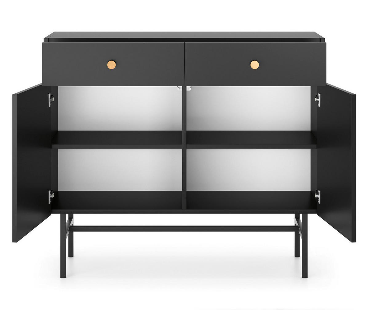 SIDEBOARD Dinley 2T 2S Schwarz 104,4/89,4/39 cm – mit schwarzen Beinen im minimalistischen Design - Schwarz, Holzwerkstoff/Metall (104.4/89.4/39cm) - AX Living