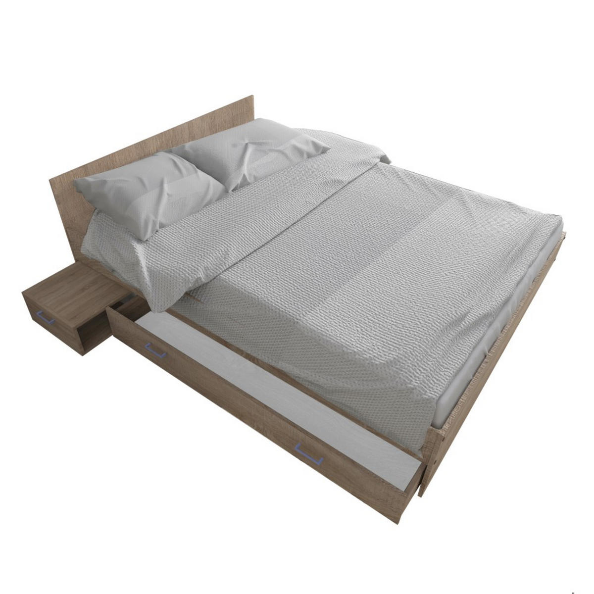 BETT TWIST mit Nachttisch und Schublade/ Bett 140x190 - Gebleichte Eiche Dekor - Weiß, Holzwerkstoff (140/190cm) - Weber Industries