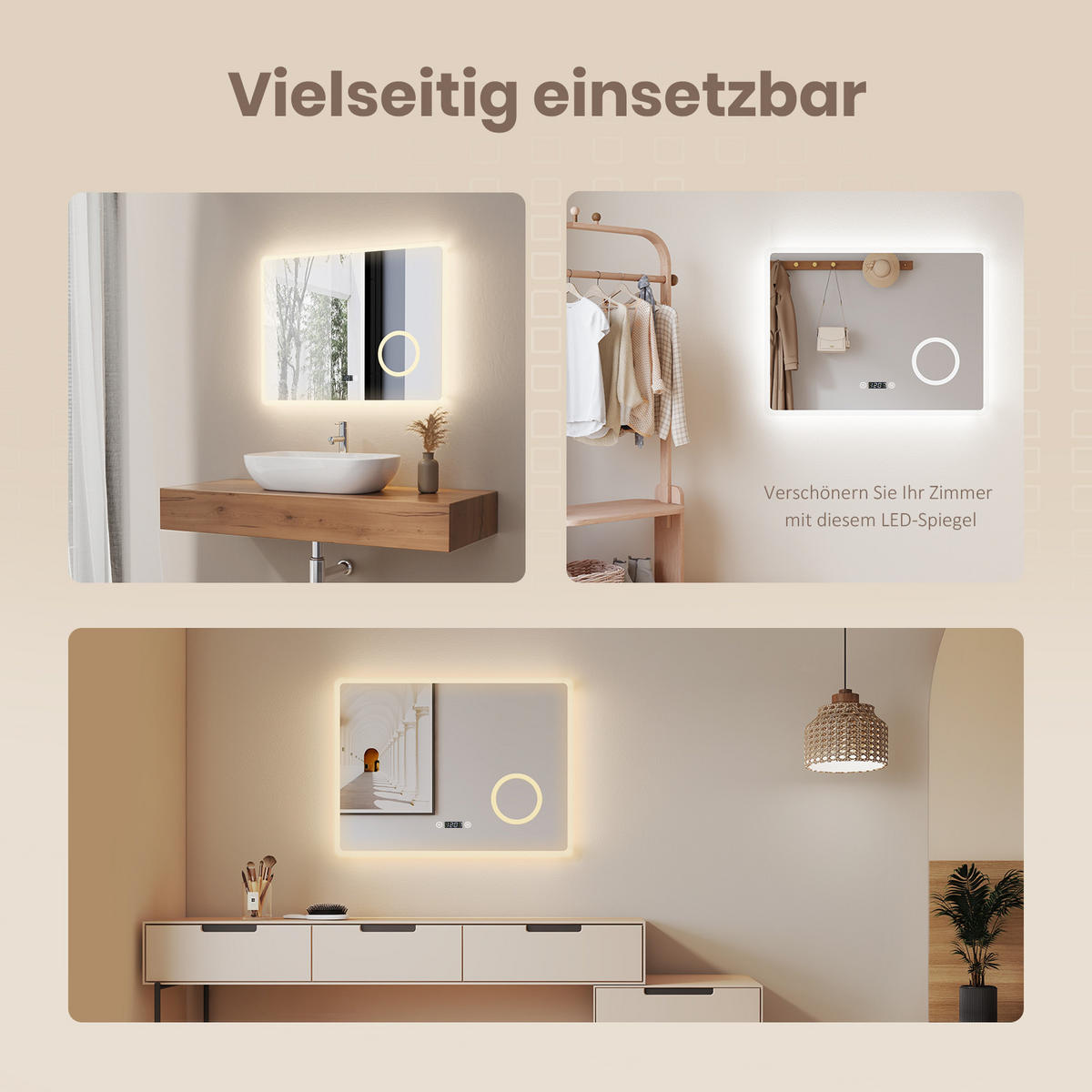 BADSPIEGEL mit Anti-Beschlag Beleuchtung mit Integriertem Schminkspiegel 80/60 cm - Transparent, Glas (80/60/3.5cm) - EMKE