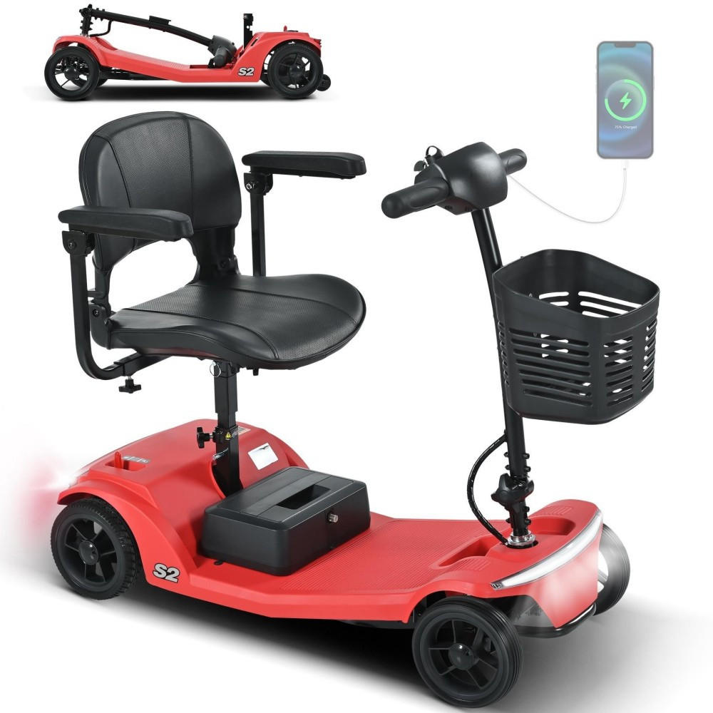 ELEKTROMOBIL faltbar Seniorenmobil,250 W,25 km,12Ah 4-Rad-Scooter,Rot - Rot, Metall (48.5/86/99cm) - LVHOM