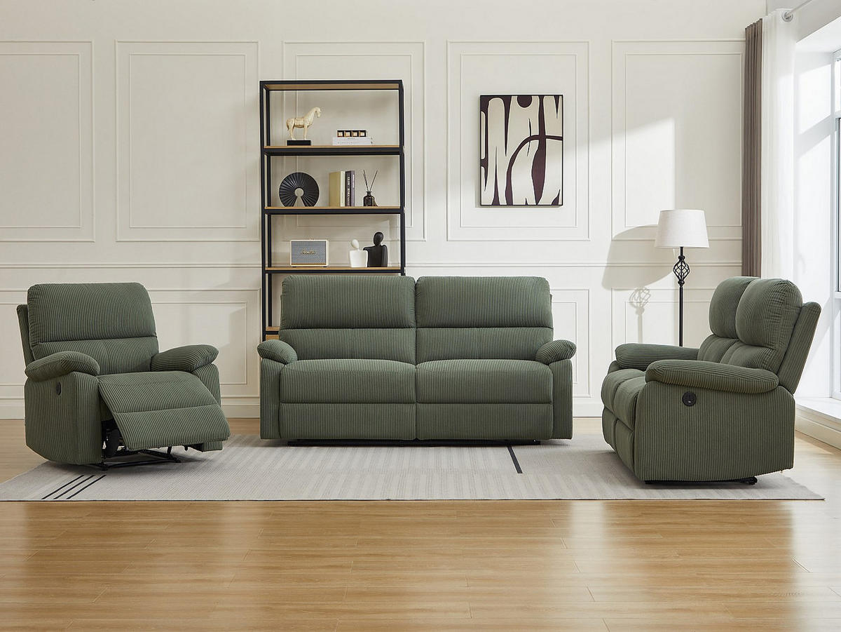 SOFAGARNITUR mit Relaxfunktion - 6 Personen-Sitzer - Stoff - Grün - - Grün, Textil (89/102/89cm) - Vente-Unique