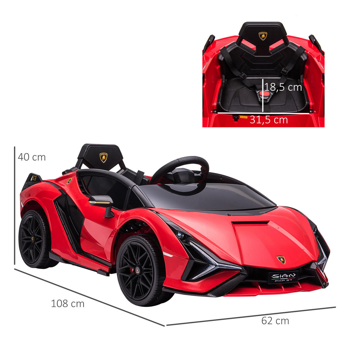 KINDER ELEKTROAUTO, Kunststoff+ Metall, Rot - Rot, Metall (108/62/40cm) - HOMCOM