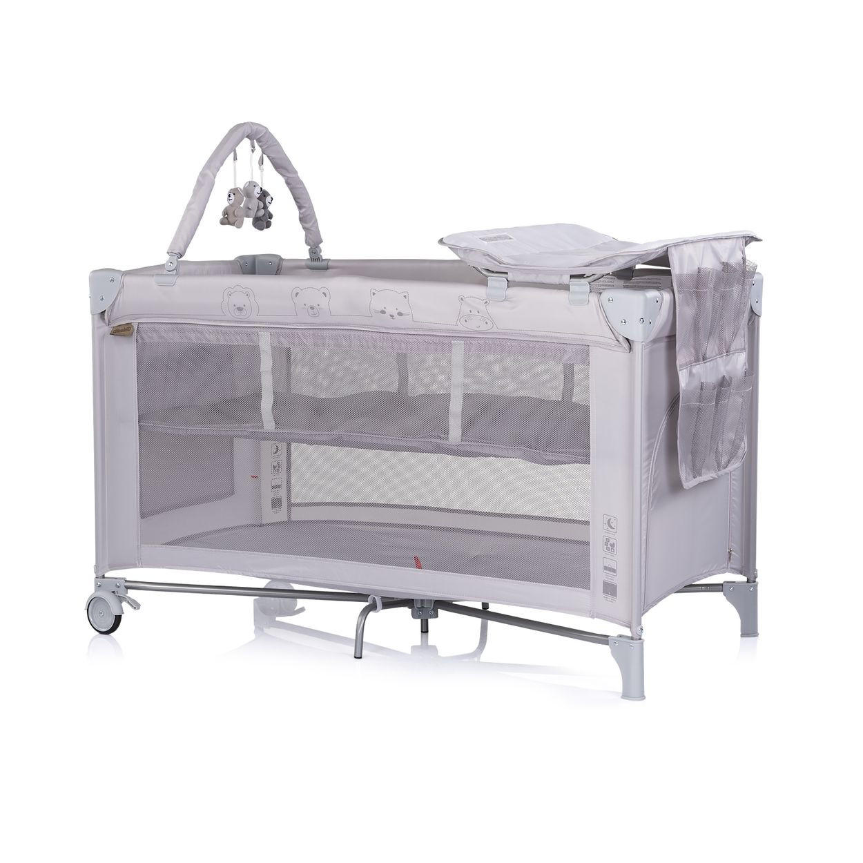 REISEBETT Luna 2 Ebenen silber Wickelauflage klappbar Spielbogen Faltmatratze - Silberfarben, Kunststoff (60/120cm) - Chipolino