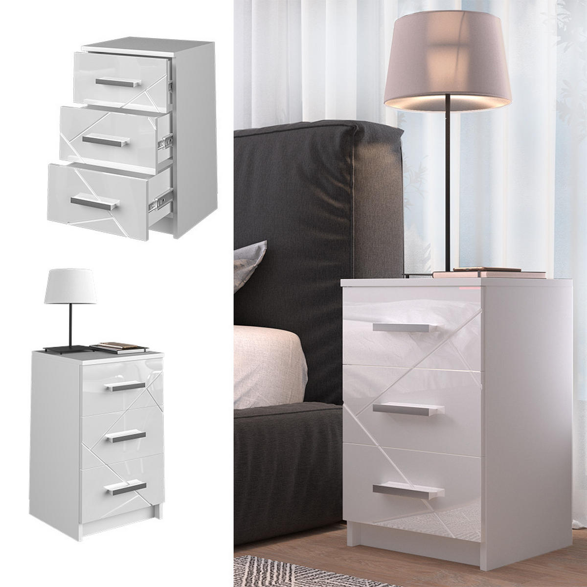 NACHTTISCH Irma Weiß 37.6 x 66 cm - Weiß, Holzwerkstoff (35.5/66/37.6cm) - Vicco
