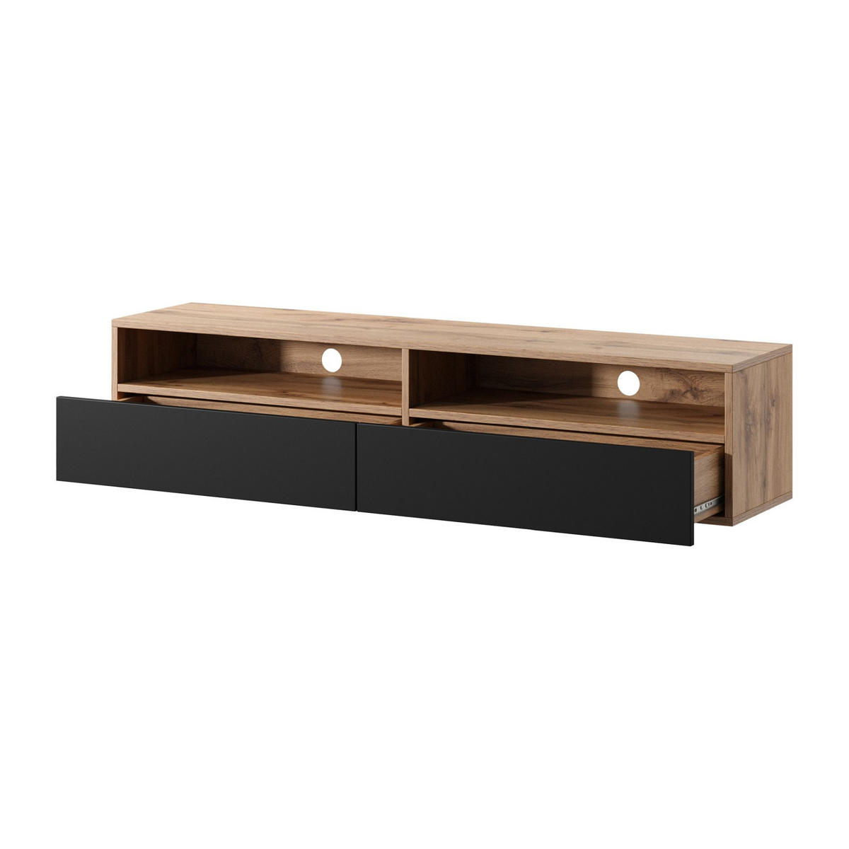 TV-LOWBOARD Rednaw mit LED Eiche/Schwarz Hochglanz 140 cm - Eiche Wotan/Schwarz, Holzwerkstoff (140/30/31cm) - Selsey