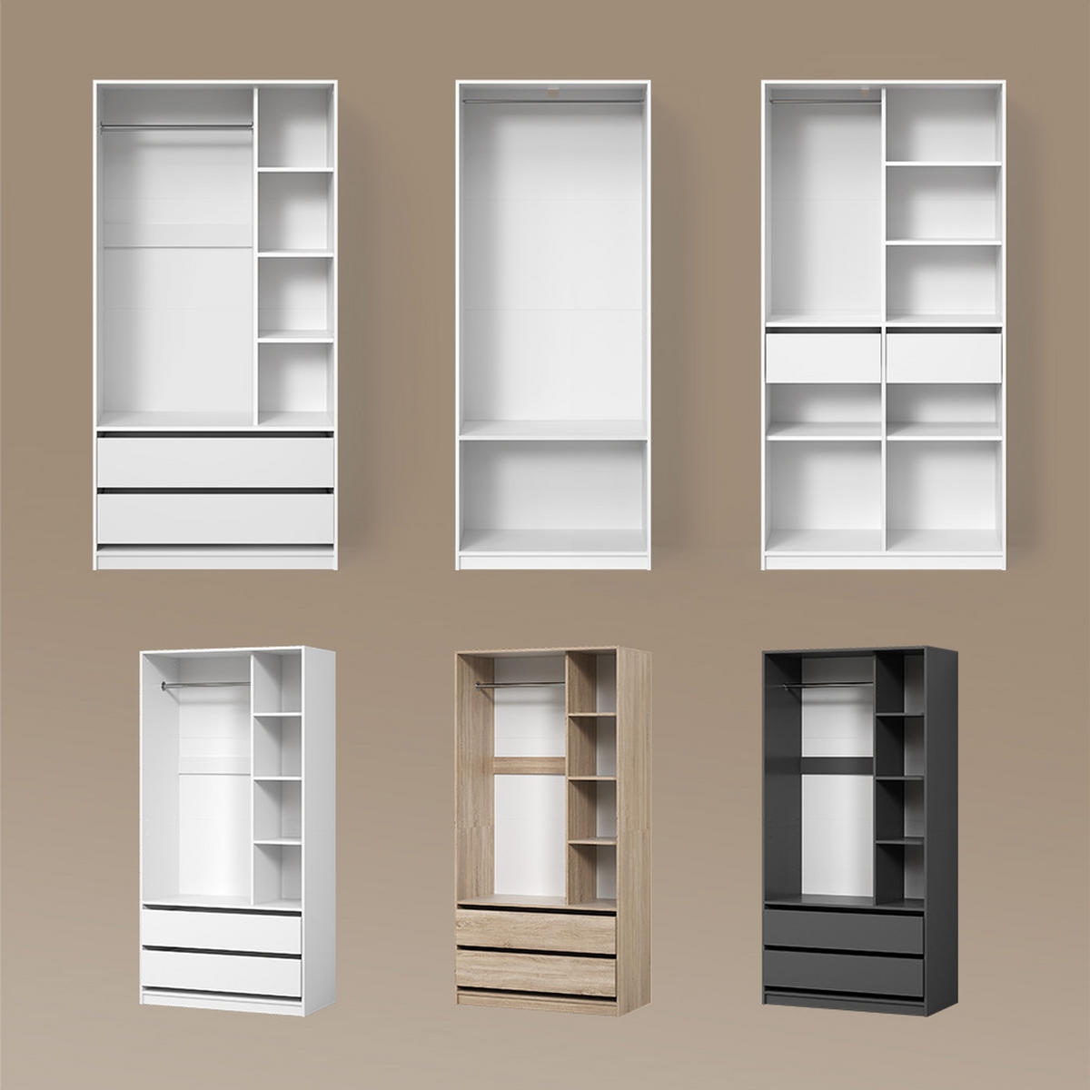 KINDERKLEIDERSCHRANK Trento Anthrazit 100 x 200 cm mit 2 Schubladen - Anthrazit, Holzwerkstoff (100/200/50cm) - Livinity®