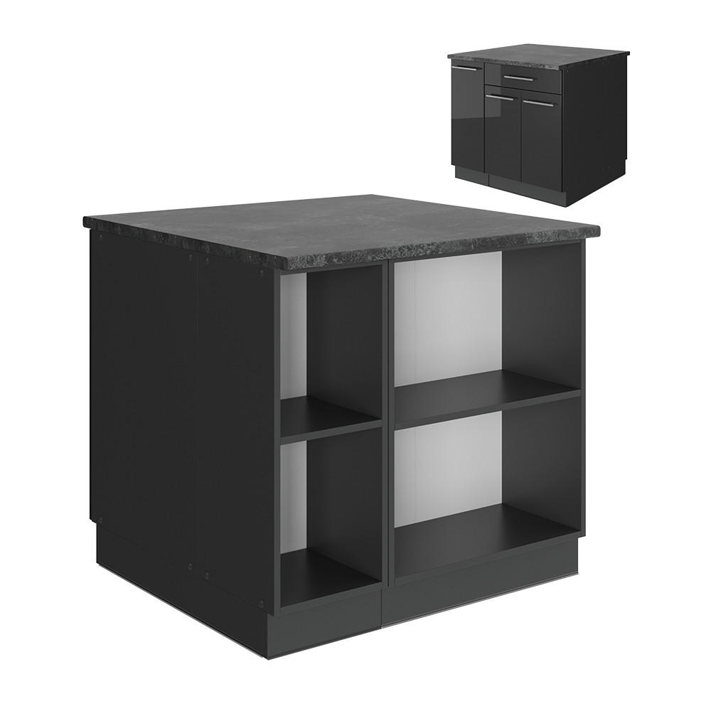 KUCHYŇSKÝ OSTROV Fame-Line Antracitový vysoký lesk - antracitová/vysoce lesklá černá, kompozitní dřevo (90/82/60cm) - Vicco