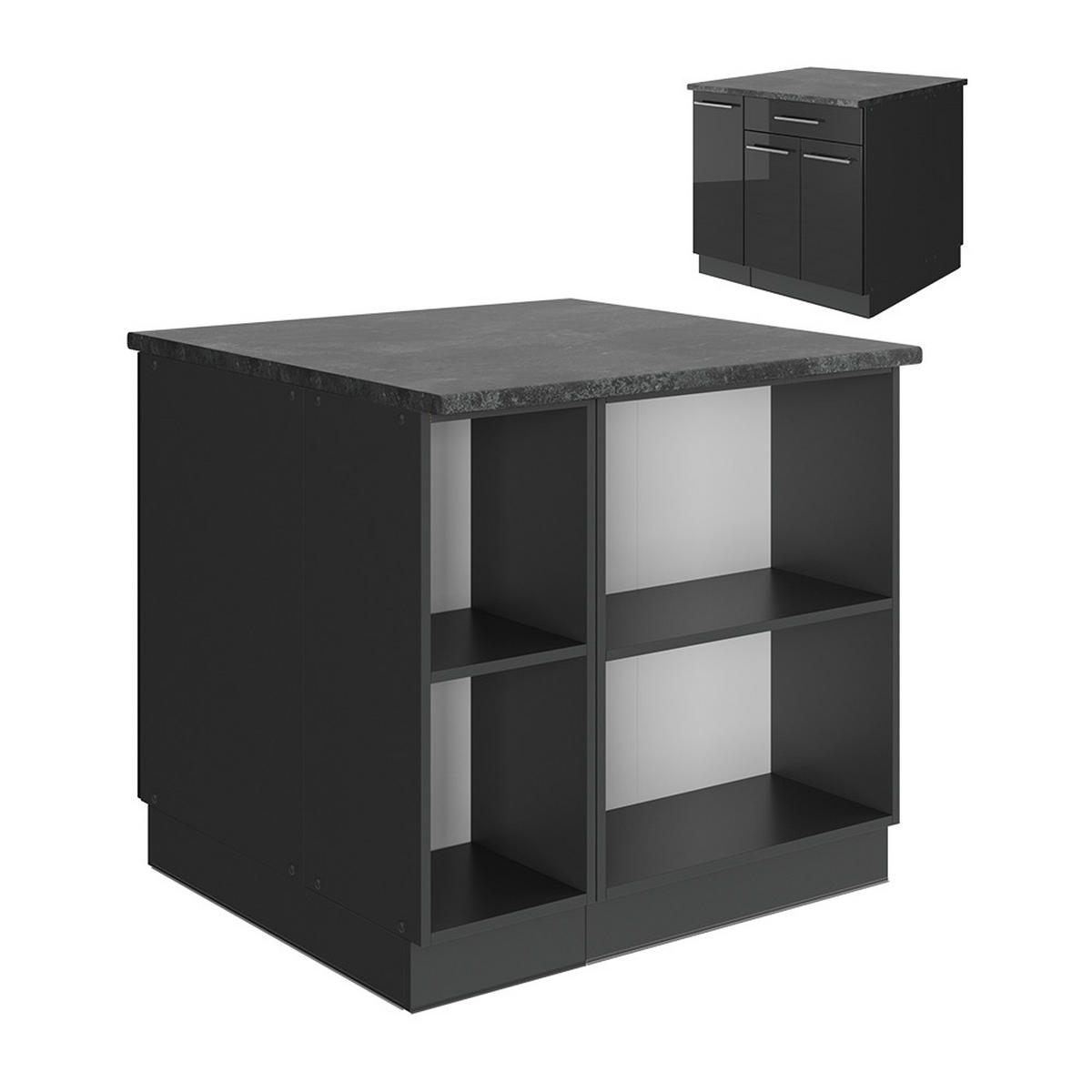 KUCHYŇSKÝ OSTROV Fame-Line Antracitový vysoký lesk - antracitová/vysoce lesklá černá, kompozitní dřevo (90/82/60cm) - Vicco