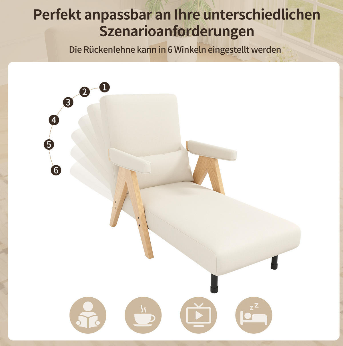 SESSEL 87/64/60 cm Beige aus Linen mit Schlaffunktion - Beige, Textil (87/64/60cm) - OKMYHOME