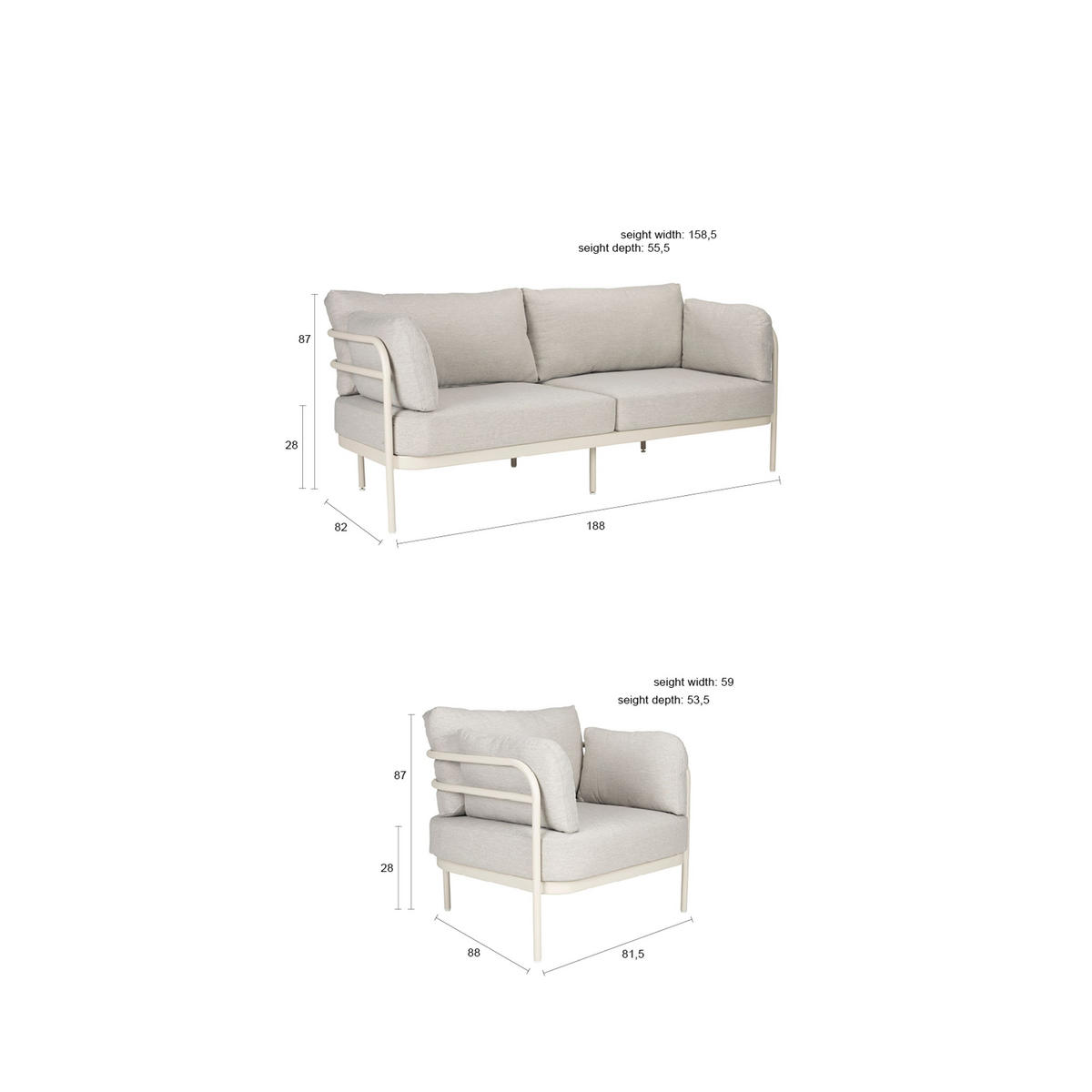 GARTENSET Vista Sofa/ 2 Sessel - Beige, Kunststoff - Zuiver