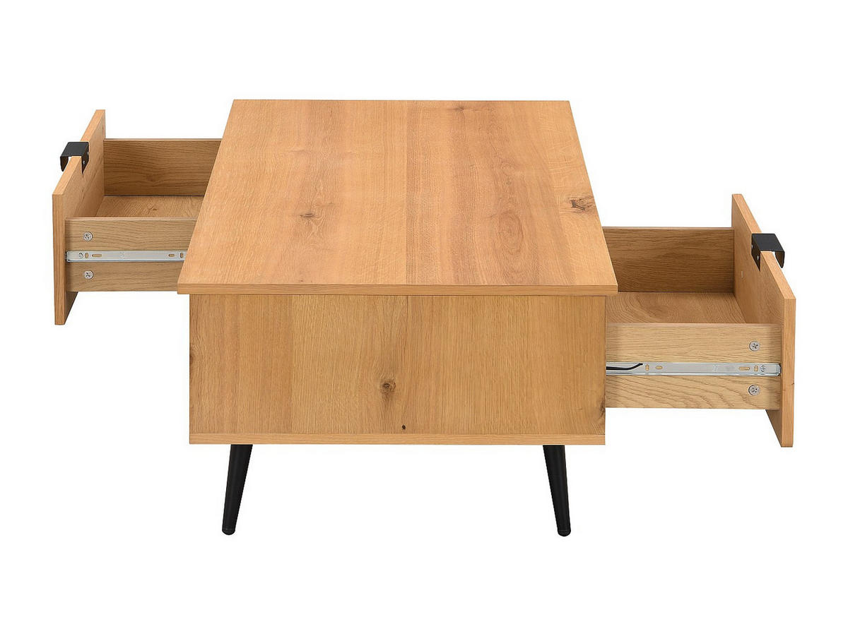 COUCHTISCH mit 2 Schubladen & 2 Ablagefächern - Eichenfurnier & Stahl - Holzfarben hell & Schwarz - SINOLO - Naturfarben, Holz (120/60/38cm) - Vente-Unique