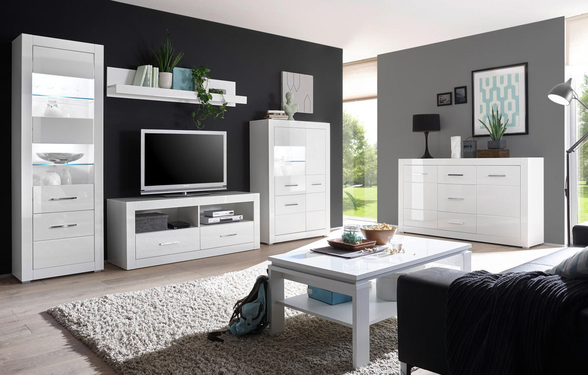 HIGHBOARD weiß Hochglanz 149 cm, Kommode mit viel Stauraum - Chromfarben/Weiß Hochglanz, Holzwerkstoff/Kunststoff (149/142/42cm) - Furn.Design