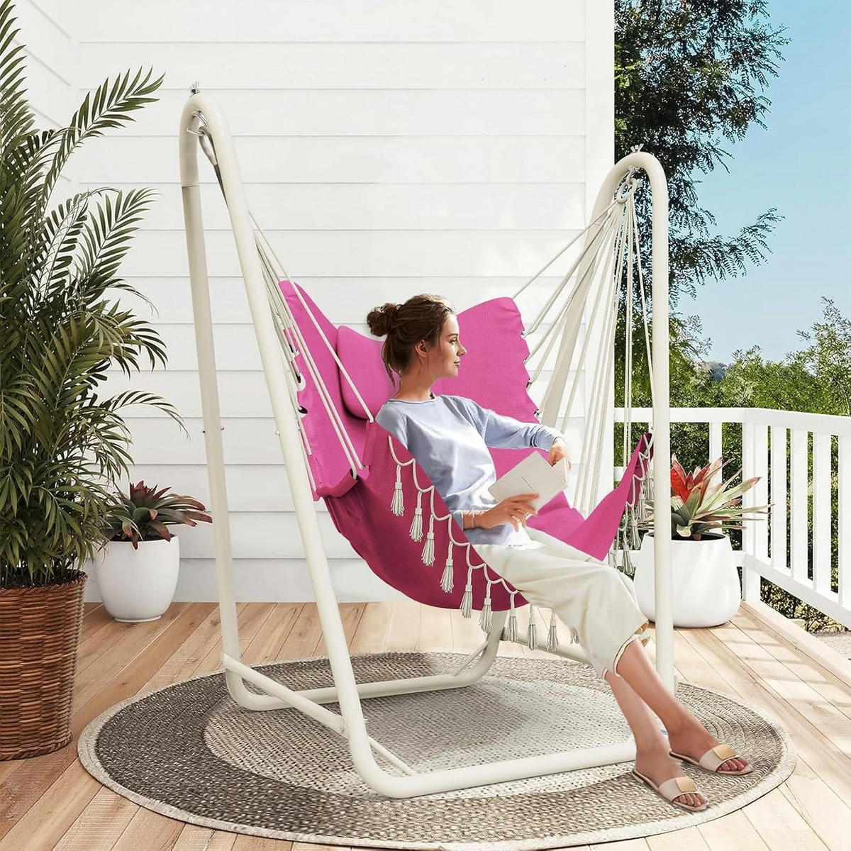 HÄNGESESSEL mit Gestell, belastbar 160 kg, pink - Pink, Textil (90/1.5/82cm)