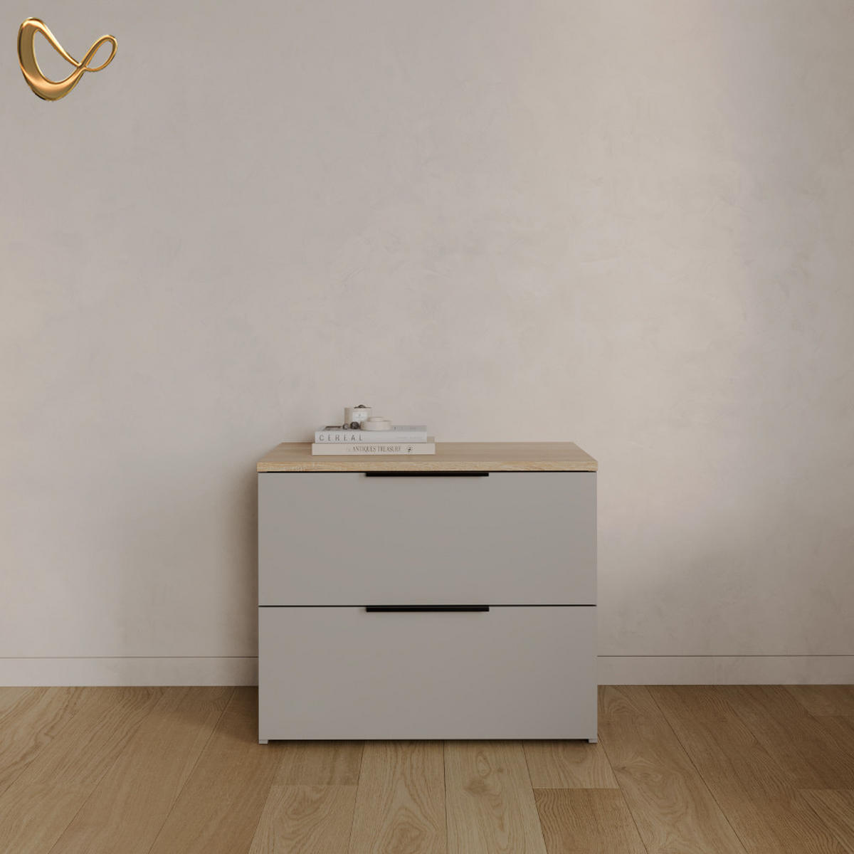 KOMMODE Piave Greige 60 x 50 cm mit 2 Schubladen - Greige, Holzwerkstoff (60/50/40cm) - Livinity®