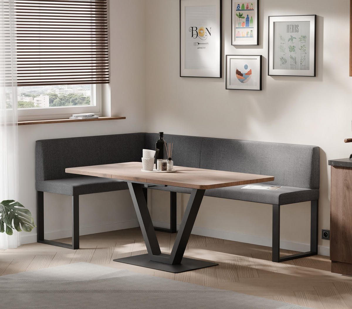 ECKBANK links SANA U Webstoff glatt, 128/168 cm Dunkelgrau - Dunkelgrau, Textil/Metall (128/168cm) - Idohome
