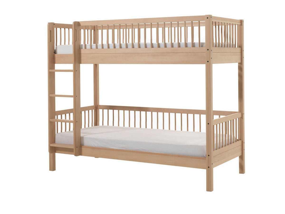 ETAGENBETT Kelci 2x90x200 umbaubar mit Leiter Buche Massivholz natur - Buchefarben, Holz (90/200cm) - 58aufmkessel