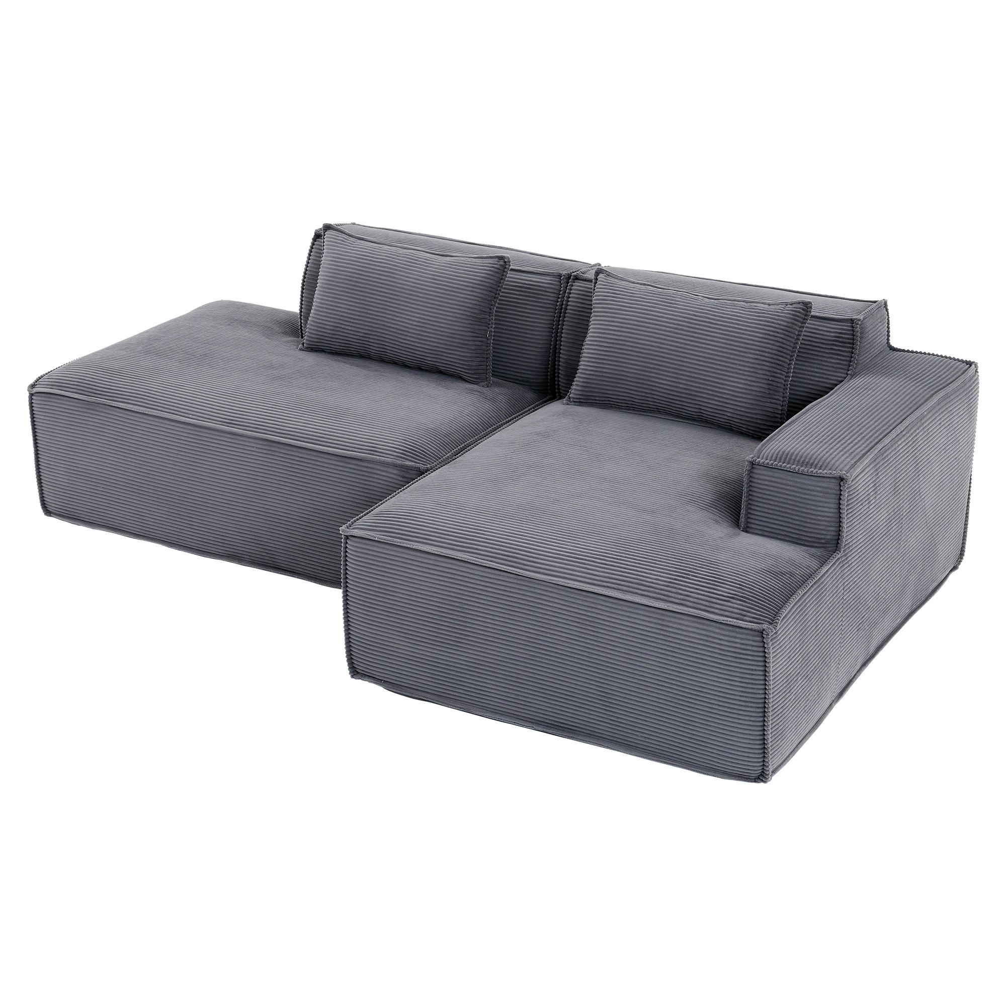 ECKSOFA DE-35208 mit 2 Kissen Grau - Grau, Textil (129/235cm) - ComfortXL