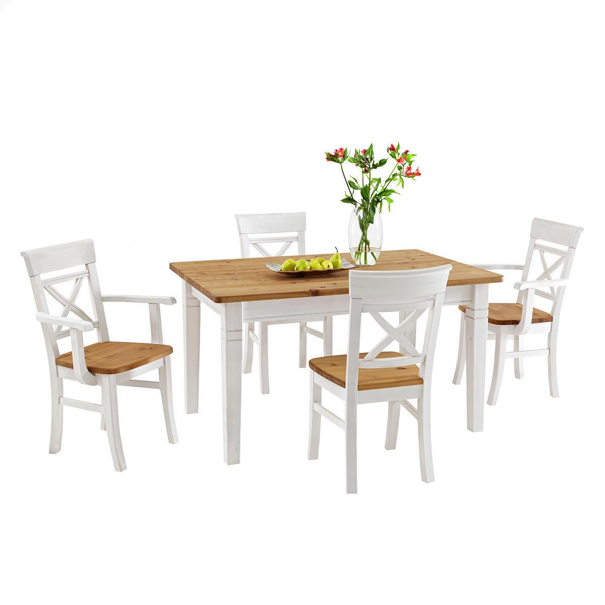 ESSTISCH - Kiefer massiv - Weiß/Kieferfarben, Holz (78/120/78cm) - home24