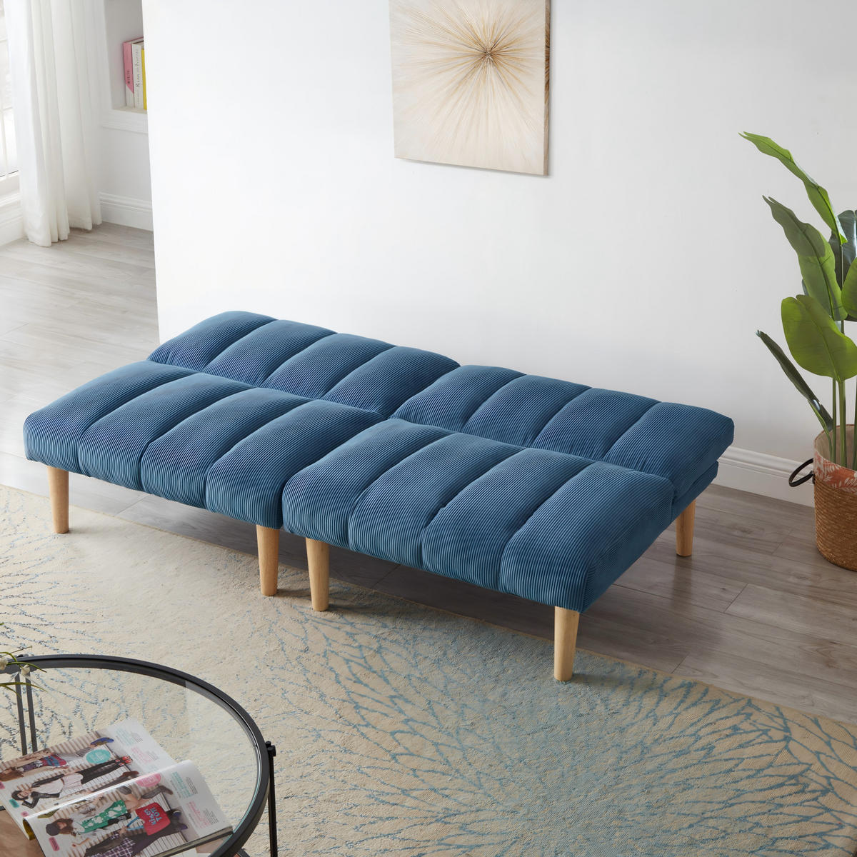 2-SITZER SCHLAFSOFA Cord Blau mit 3-fach verstellbarer Rückenlehne - Blau, Holzwerkstoff/Textil (167/72/82cm) - WISHDOR