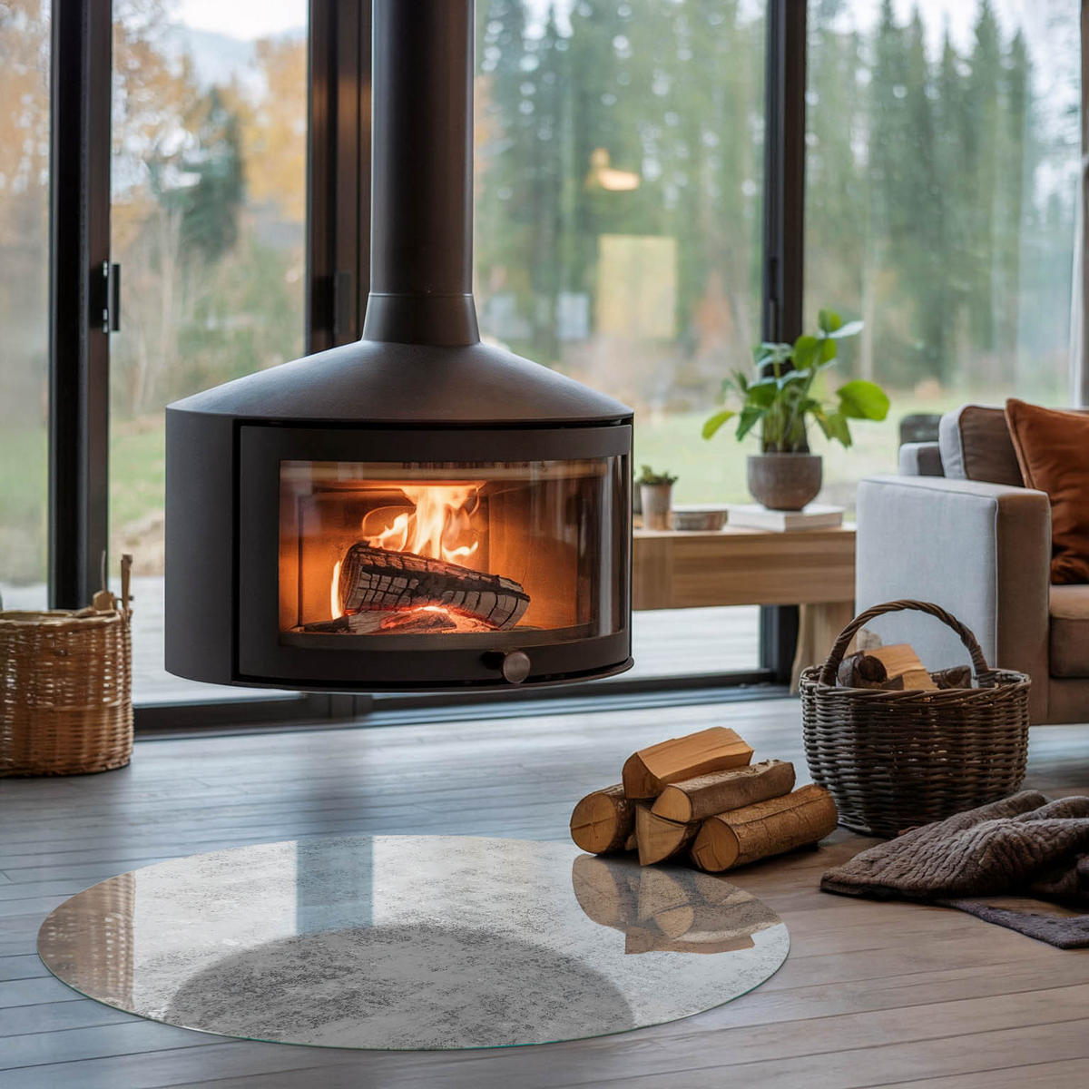 GLASPLATTE für Kamin Ø 100 cm - Grau, Glas (100/100/0.4cm) - TULUP