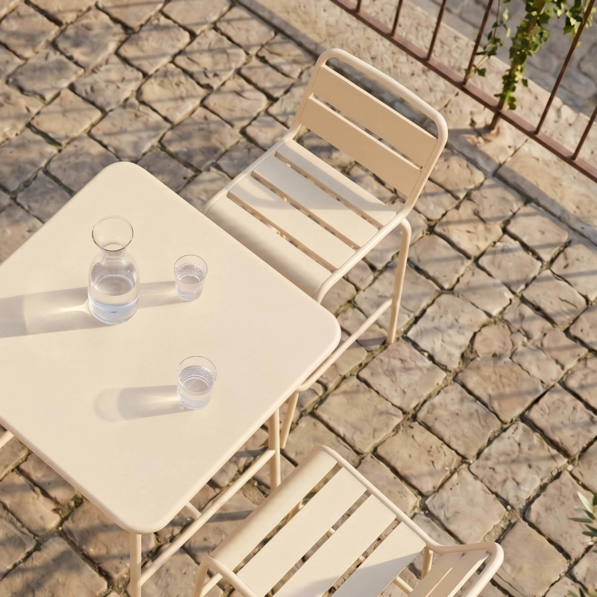 GARTENSET 3-tlg., Elfenbeinfarbe - Beige, Metall - Oviala