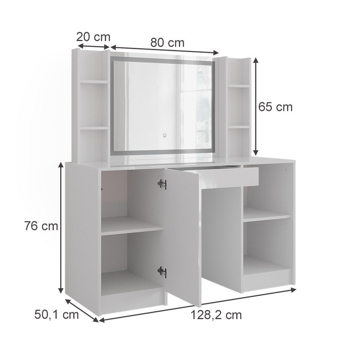 SCHMINKTISCH Sherry Weiß/Weiß Hochglanz 128.2 cm 4 Teile - Weiß Hochglanz, Holzwerkstoff (128.2/76/50.1cm) - Vicco